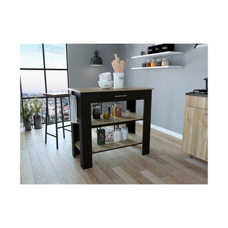 Îlot de cuisine avec tablettes et tiroir