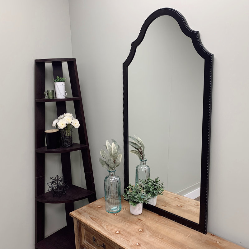 Couran Wood Frame Arch Wall Mirror, 47.38" x 23.38", Matte Black