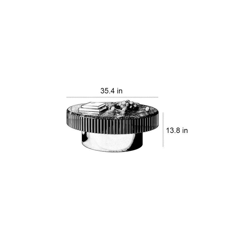 Table basse ronde en pierre micro-cristalline, H 13,8 po x L 35,4 po x l 35,4 po