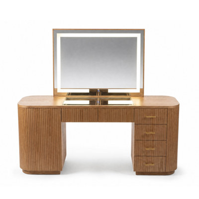 43"W Rectangle LED Lighting Solid Wood Mirror With Power Socket