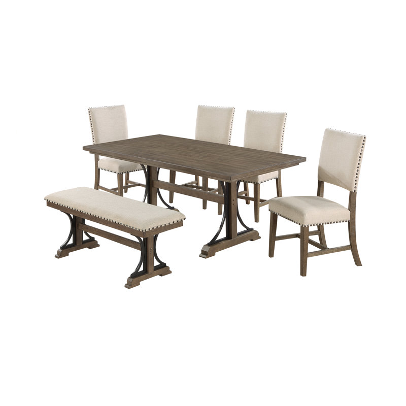 5 - Person Solid Wood Top Double Pedestal and Trestle Base Dining Set