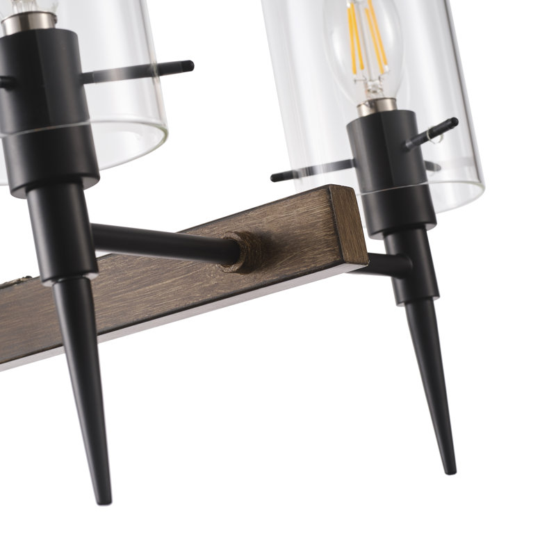 Lustre campagnard 8 lumières E12 40W à finition noire avec verre 8 lumières