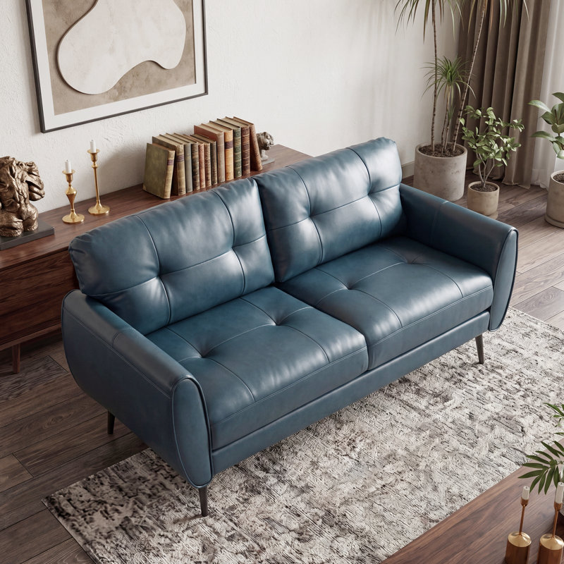 Corvo 61' Faux Leather Flared Arms Loveseat, Corvo Blue Faux Leather