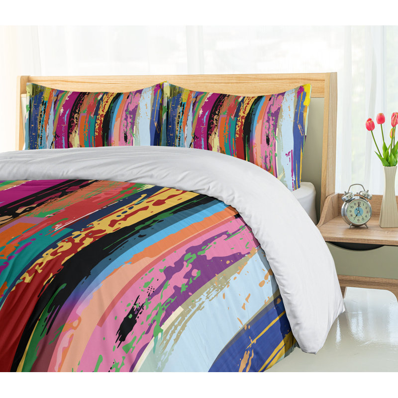 King Size Multicolored Abstract Microfiber Duvet Cover Set