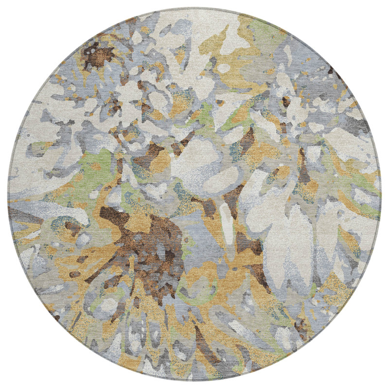 Machine Washable Indoor/Outdoor Chantille ACN2340 Floral Rug, Round 8'