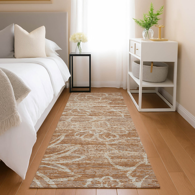 Machine Washable Indoor/Outdoor Chantille ACN2789 Floral Rug, 2'3" x 7'6" Runner, Paprika