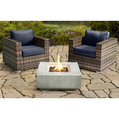 Lsi Fully Assembled  2 Person Seating Group With  Sunbrella Cushions And Square Concrete Firepit