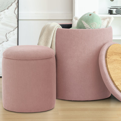 Repose-pieds rond avec rangement, repose-pieds capitonné pour salon et chambre à coucher (ensemble de 2)