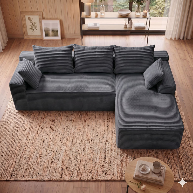 Canapé modulaire 94,5 po avec méridienne réversible en L et siège profond pour salon, Grey-R