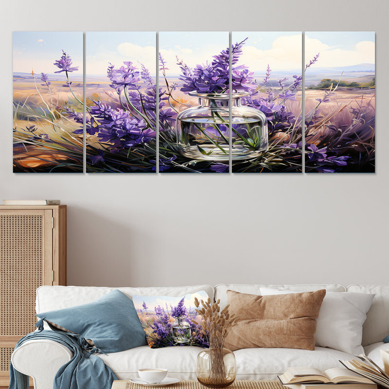 «Lavender Fields Perfumes I», ensemble de 5 décorations murales, H 32 po x l 80 po