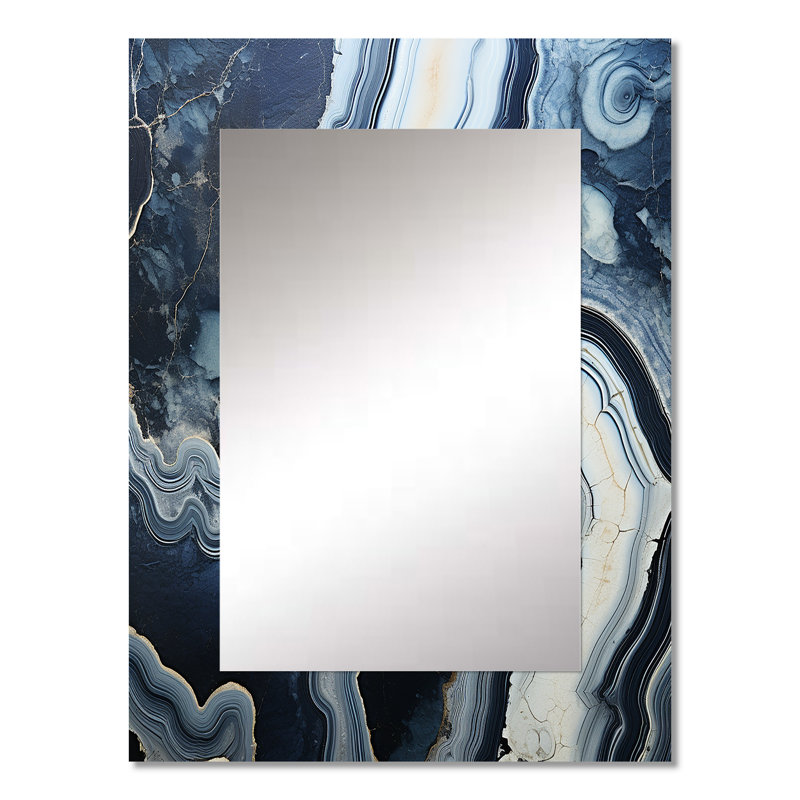 Blue Stone Geode Minimalisme I - grand miroir en pierre spirituelle, miroir mural décoratif traditionnel, impression d'art en métal