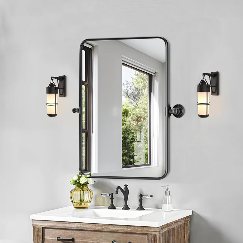 Miroir mural, Verticale, Noir, 30 po x 20 po