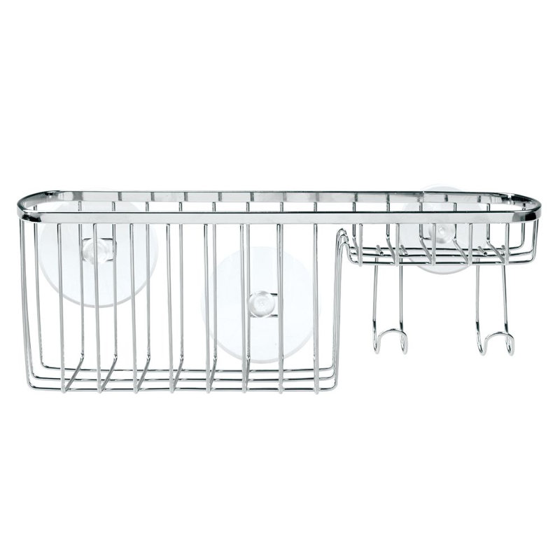 iDesign Gia Polished Stainless Steel Bathroom Suction Combo Organizer Basket - 11" x 4.25" x 4"