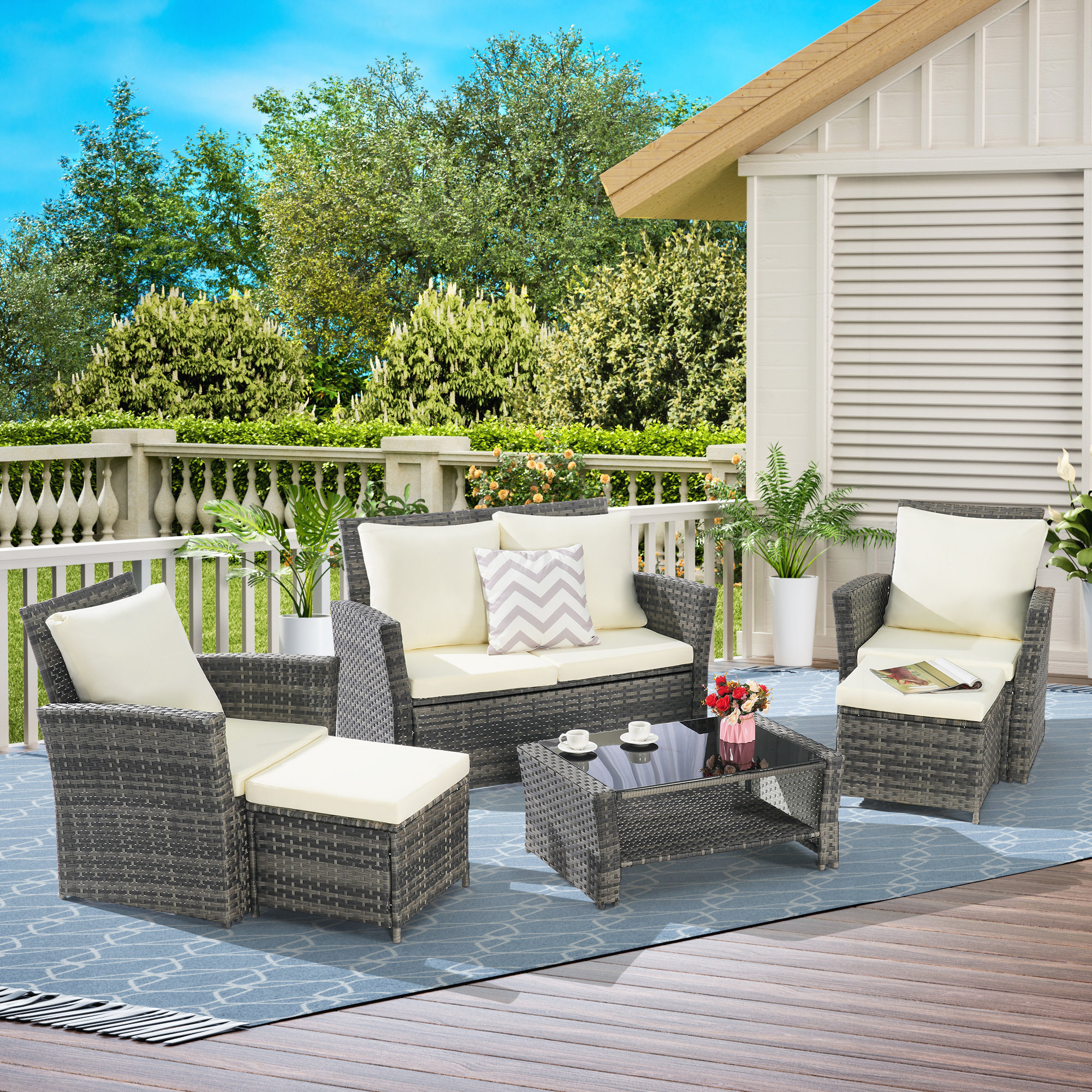 Lark Manor™ High-Quality Wicker Patio Furniture Set with Ottoman and ...