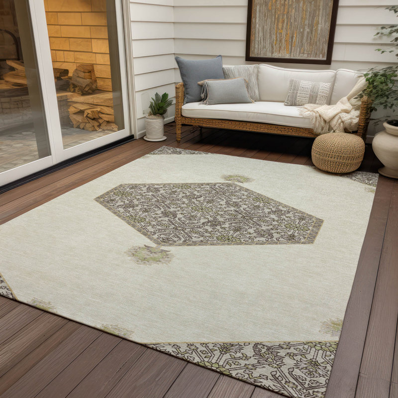 Tapis lavable intérieur / extérieur ivoire Riven , 10 pi x 14 pi