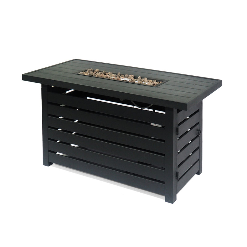 Foyer rectangulaire en fer avec couvercle de réservoir intégré de 30 000 BTU, l 45,00 po x P 24,48 po, noir, fer, facile à assembler dans 30 000 BTU et procédure isolée