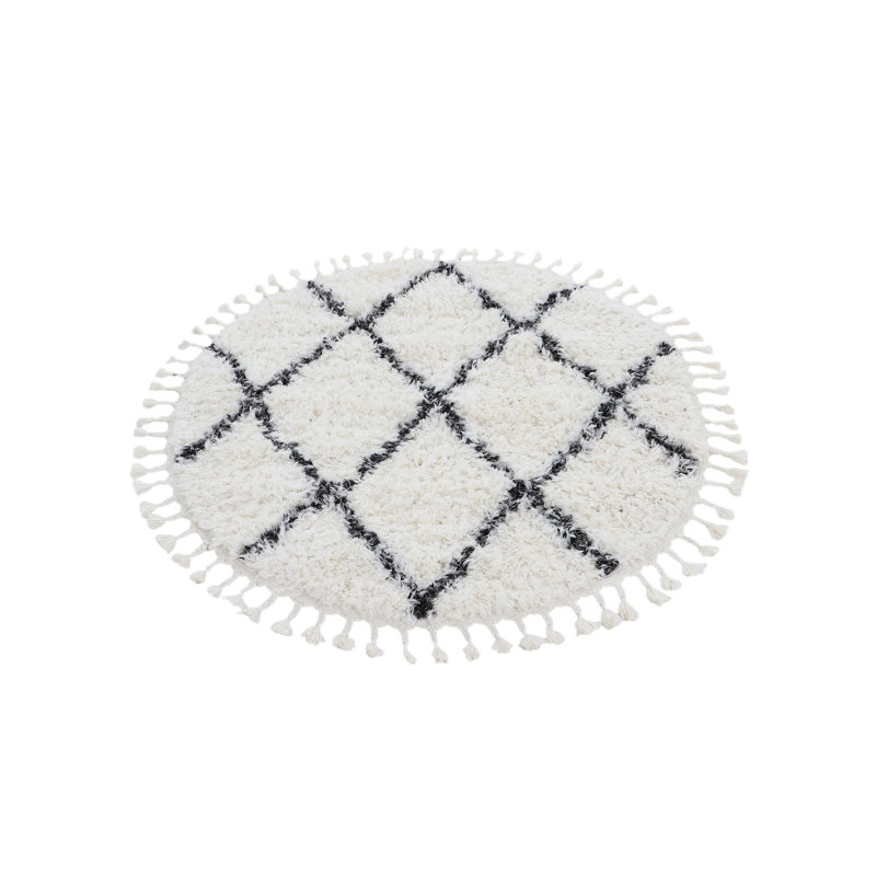Eddy Shaggy Boho Black Rug, Round 80cm