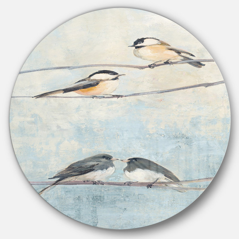Oiseau suspendu à un arbre I - reproduction d'art en cercle sur toile, H 11 po x l 11 po
