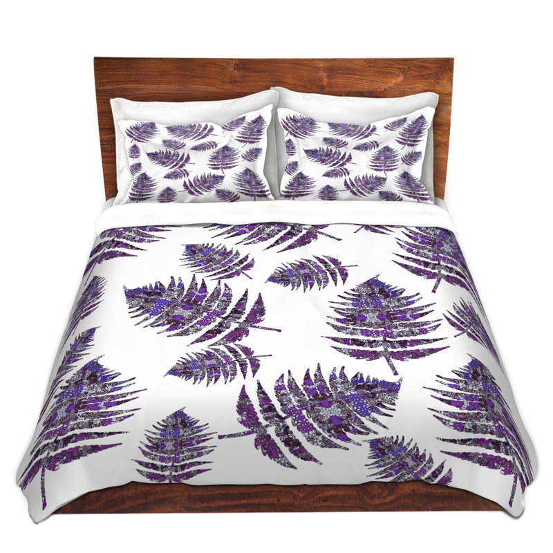 Ensemble de housse de couette de palm, 1 housse simple + 1 taie standard, Mauve / Noir