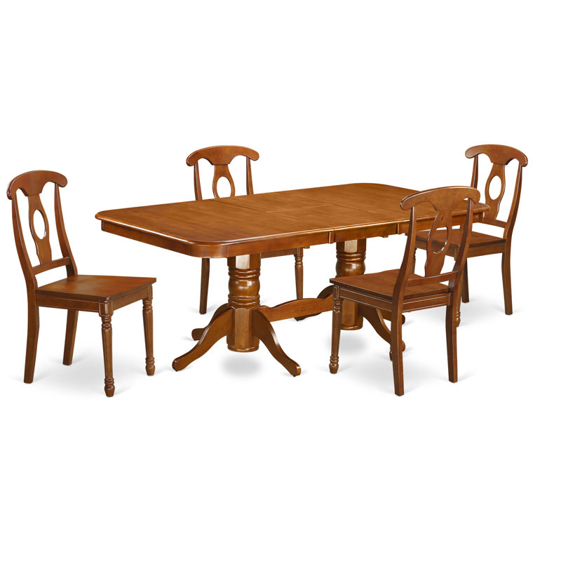 Ensemble de meubles de salle à manger 5 pièces comprenant une table de cuisine rectangulaire avec rallonge papillon et 4 chaises de salle à manger, 40 po x 78 po, brun selle