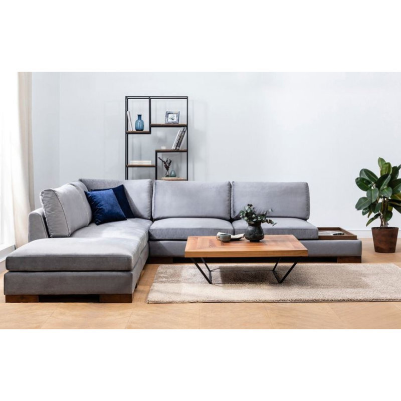 Stylish Corner Sofa, Dark Grey, 76.0 x 123.2 x 31.5 inches | Durable Beech Wood & Chipboard Frame, 100% Polyester Fabric | Soft Foam & Feather Cushions Included | Elegant Scandinavian Design for Modern Living Spaces