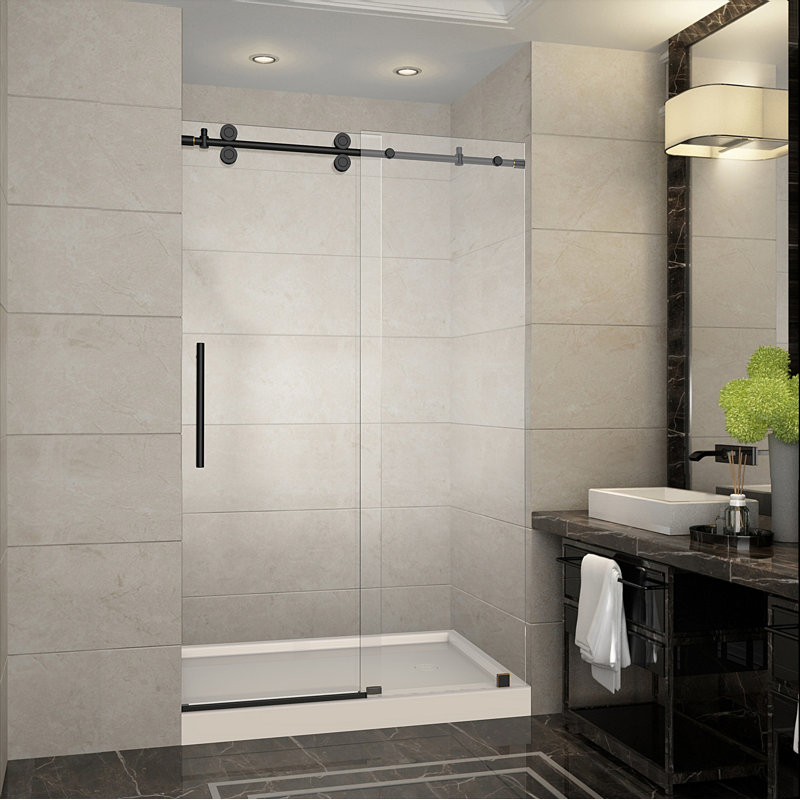 Porte de douche coulissante simple sans cadre de H 77,5 po Langham, Drains à droite