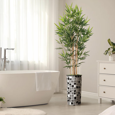 Artificial Tree in Geometric Pattern Planter Fake Bamboo Silk Tree (Plant Pot Plus Tree)