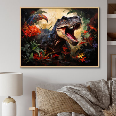 Floral, Tyrannosaure, dinosaure, Jungle Portrait - art de mur de dinosaure
