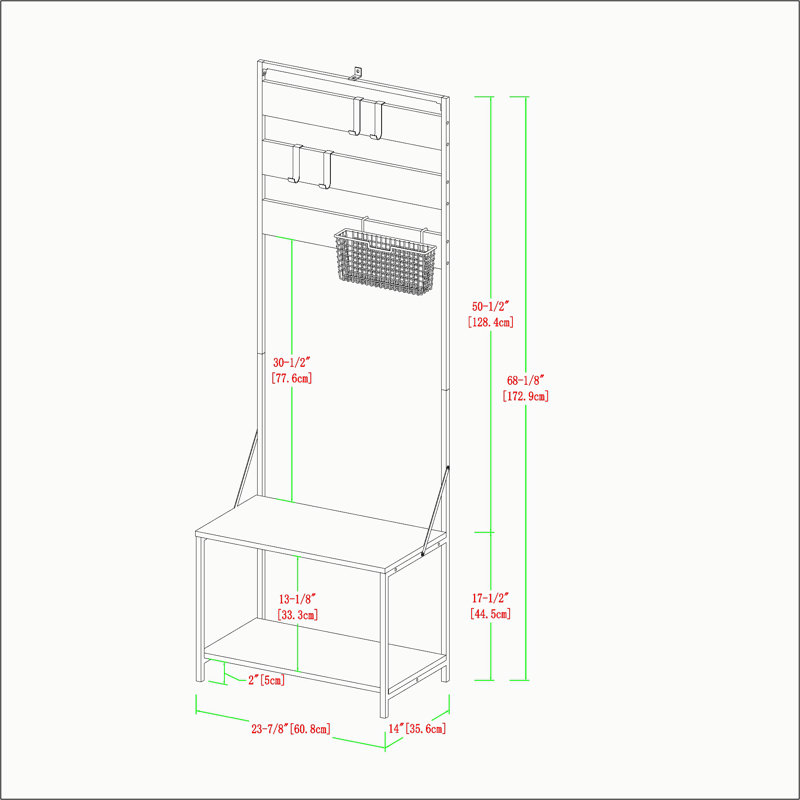 68" Slat Storage Hall Tree, Gray Wash