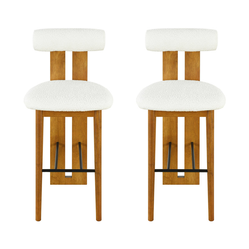 Tabouret de bar intérieur en bois Renee, finition noyer et revêtement, ensemble de 2, White