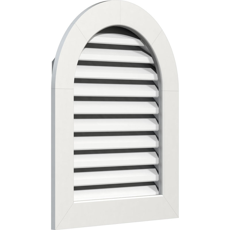 Évent gable à plateau rond en pvc avec cadre plat blanc, H 31 po x l 27 po x P 3 po