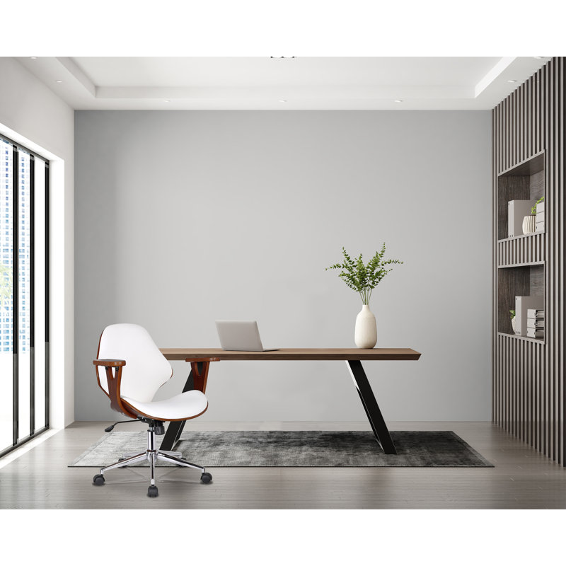 Barri Faux Leather Mid-Century Office Chair, Flat White