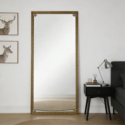 Miroir pleine grandeur avec support, grand miroir à poser au sol de 70,1 po x 31,9 po suspendu ou appuyé contre le mur pour le salon de la chambre à coucher