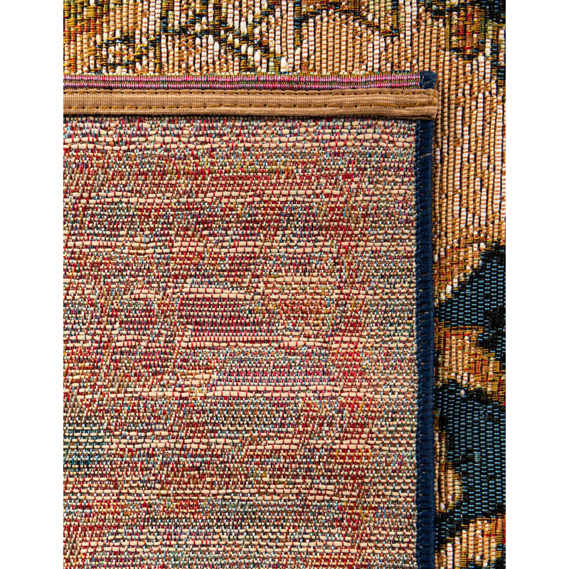 Tapis beige / bleu marine / orange en plastique polypropylène tissé à la machine à motif oriental oriental tissé à la machine