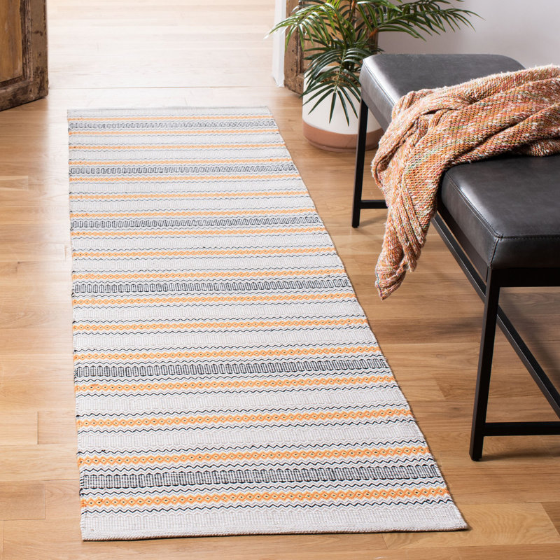 Annia Hand Woven Cotton Striped Rug, Runner 2'3" x 8'