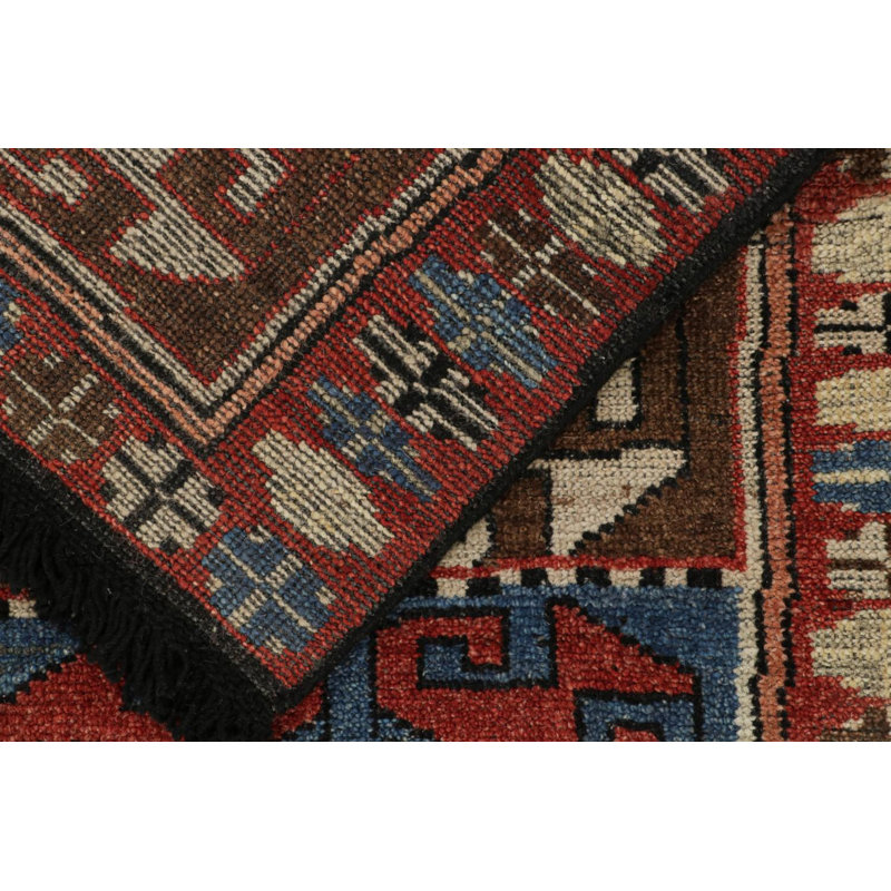 Burano Hand Knotted Wool Geometric Area Rug, Rectangle 10' x 14', Light Red Black