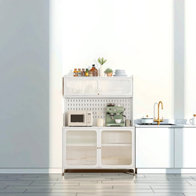Armoire de cuisine, rangement haut avec portes en verre et tablettes réglables blanc