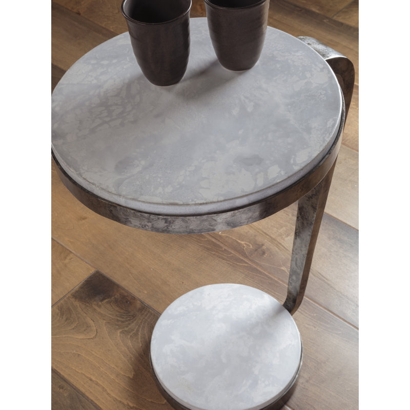 Transitional 16'' Round Gray Stone and Metal Spot Table
