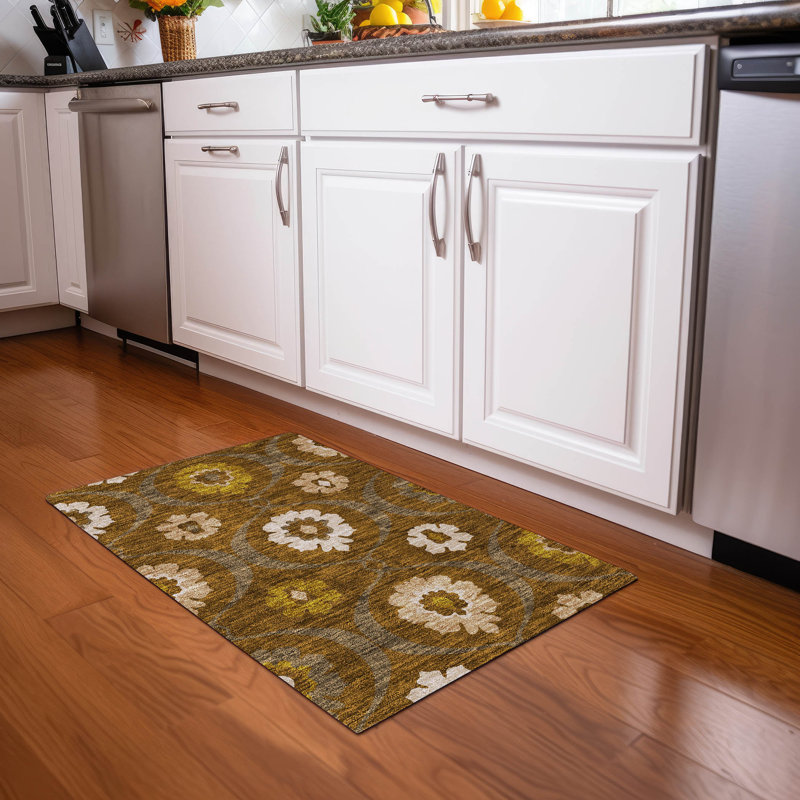 Premium Machine Washable Prisco Mocha Rug, Rectangle 1'8" x 2'6"