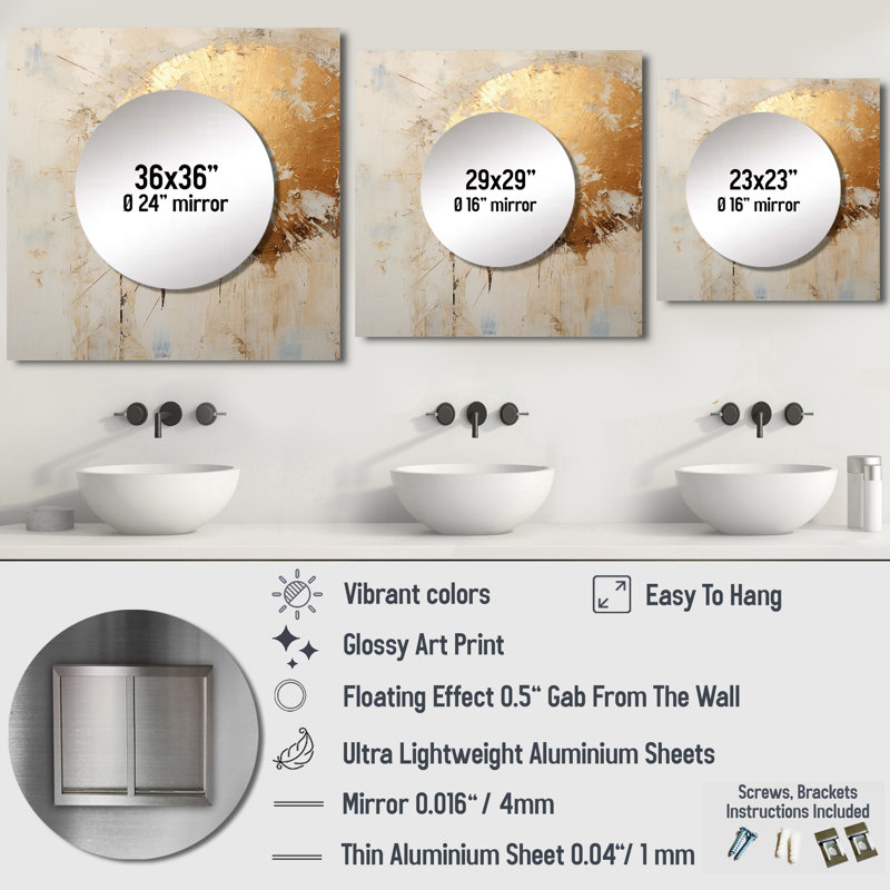 Genessi - Grand miroir mural carré abstrait pour chambre à coucher, 36 po x 36 po