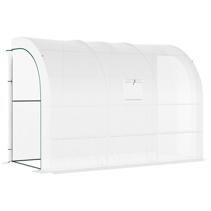 Outsunny Lean To Greenhouse, Walk-In Green House, Plant Nursery With 2 Roll-Up Doors And Windows, Pe Cover And 3 Wire Shelves
