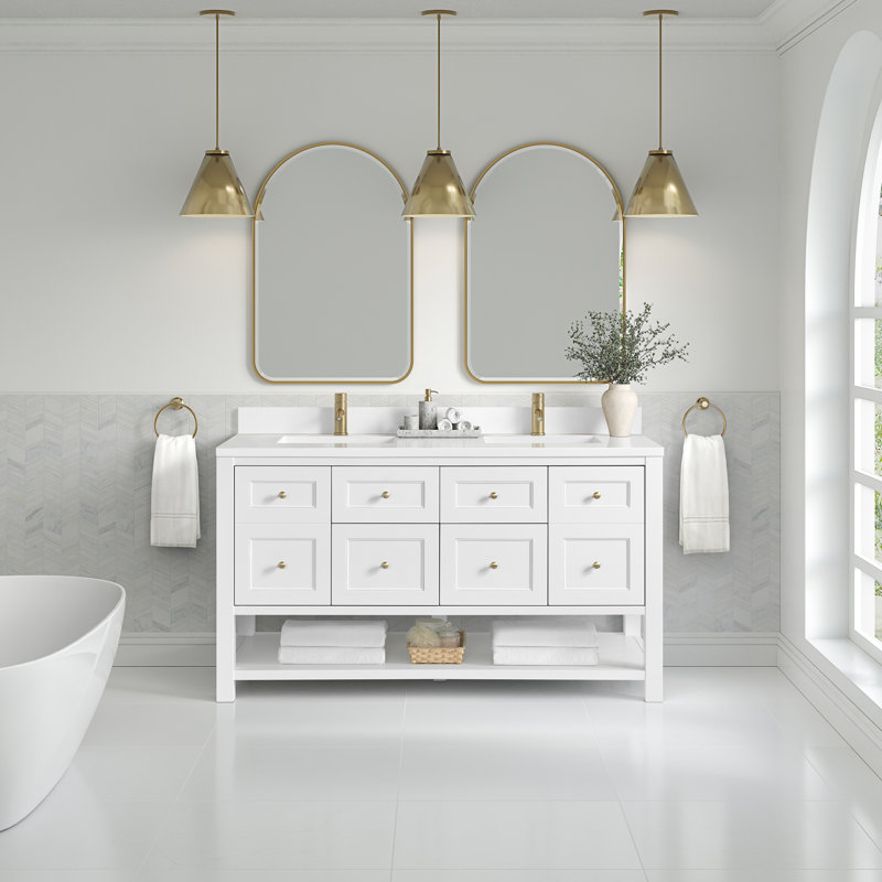 Breckenridge 60'' W Double Vanity, Single Hole, Bright White, White Zeus Silestone