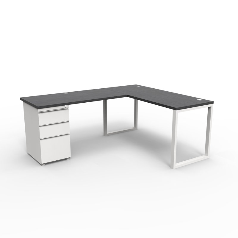 The City, Modern L-Shaped Office Desk for Office and Home, White Top with White Frame, Brite White/White