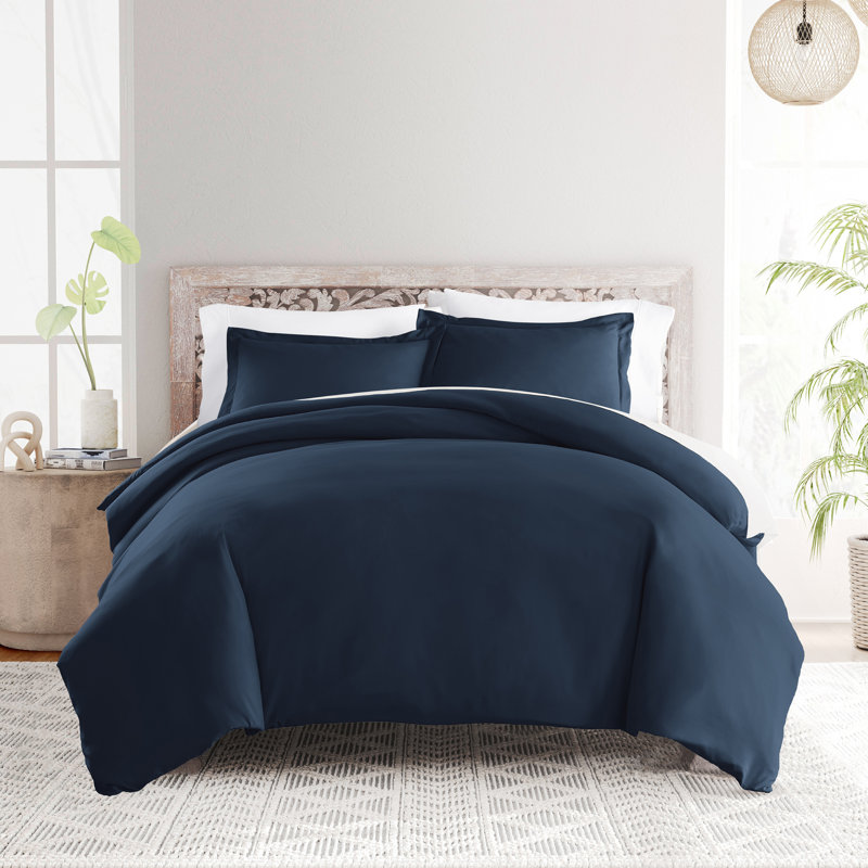 Super Soft Microfiber Duvet Cover Set, Navy, Queen Duvet Cover + 2 Shams