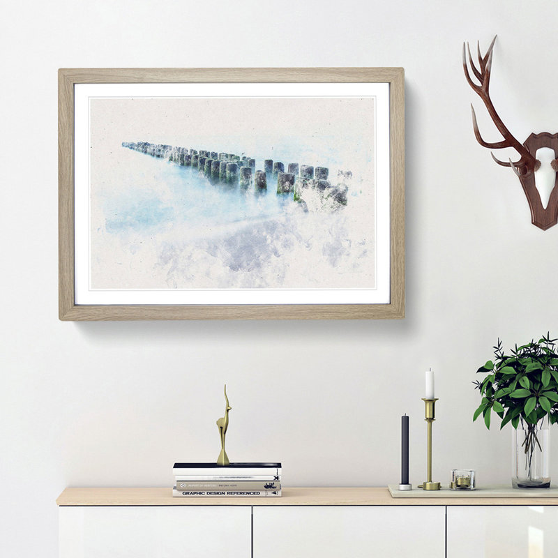 Breakwater within an Endless Sea - Picture Frame Graphic Art Print, Oak Framed, 40cm H x 60cm W x 2cm D
