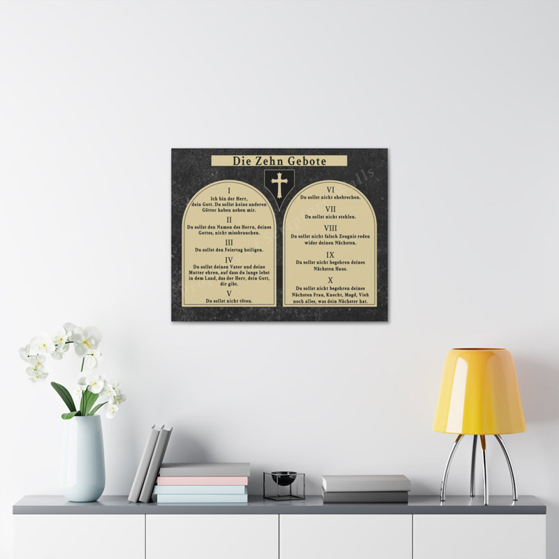 Écriture sur les murs de la bible allemande «The Zehn Gebote Ten Commandments», H 11 po x l 14 po