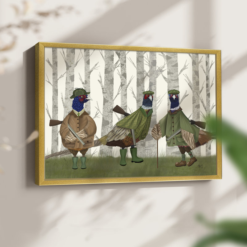 Faisan du groupe de tir 2 - Reproduction encadrée - Restickable, H 8 po x l 10 po, Or