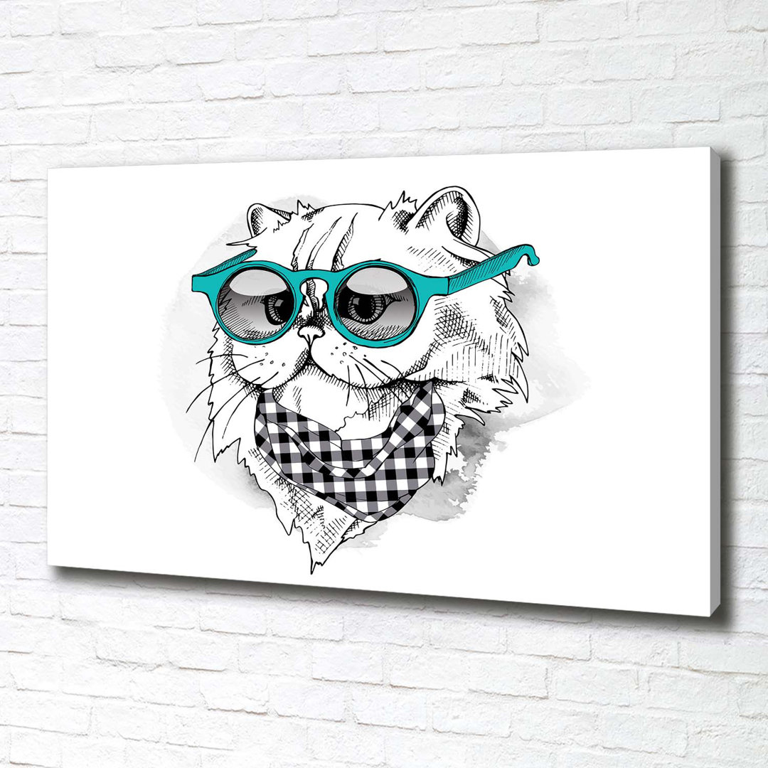 Leinwanddruck - Wandkunst - Drucke auf Leinwand - 100X70 Bildmotiv: Katze mit Brille