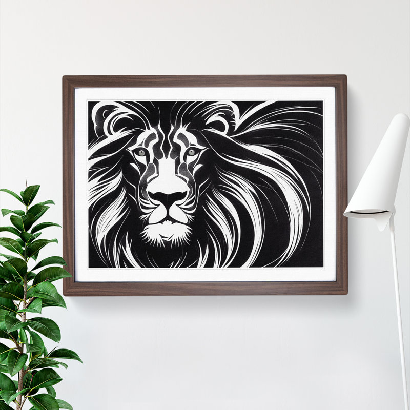 Wondrous Lion Abstract - Single Picture Frame Painting, 46cm H x 64cm W x 2cm D, Walnut