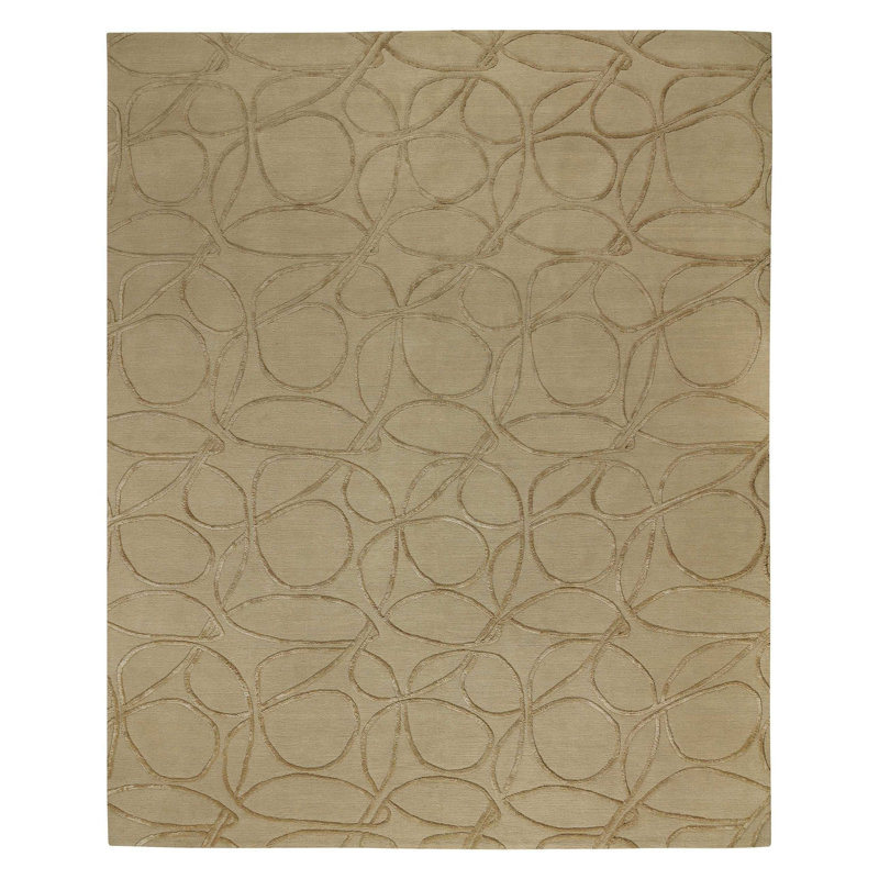 Clover Geometric Hand-Knotted Wool/Silk Beige/Neutral Area Rug, Rectangle 8' x 10', Beige
